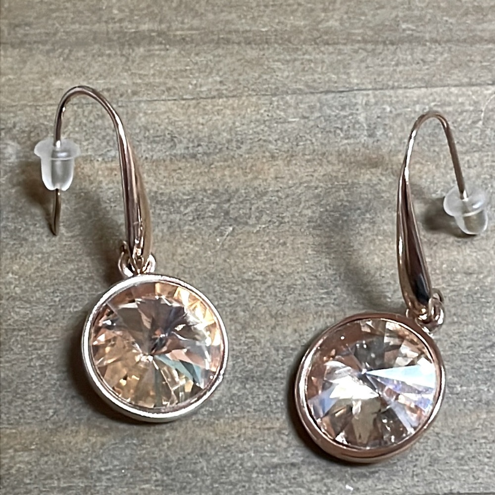NEW champagne CZ earrings, rose gold metal